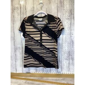 Lavish Knit Women’s Polo Shirt – Black & Beige, Size Large